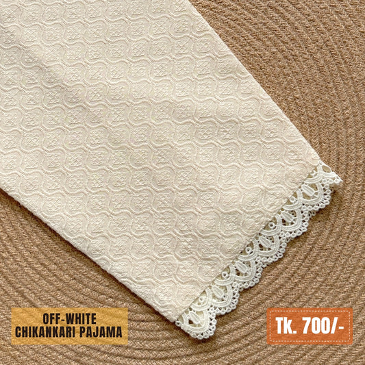 Chikankari Cotton Pajama – Off-White / Light Cream | PJ-0015