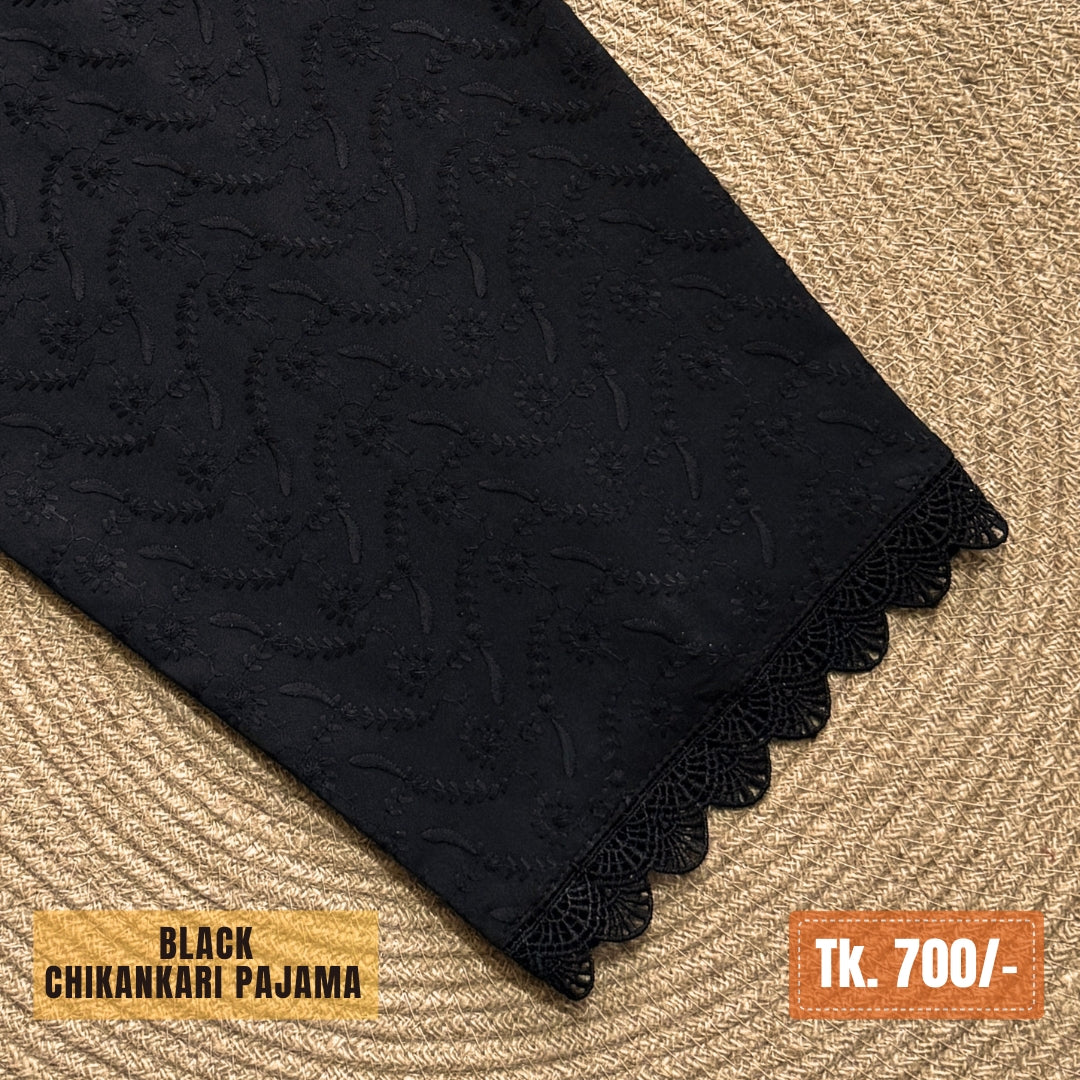 Chikankari Cotton Pajama – Black | PJ-0016