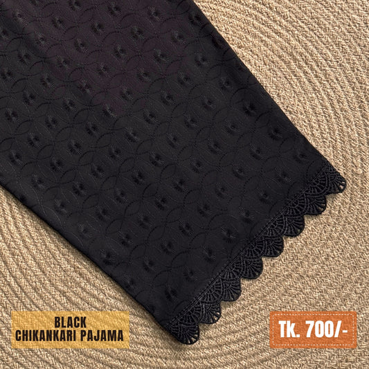 Chikankari Cotton Pajama – Black | PJ-0017