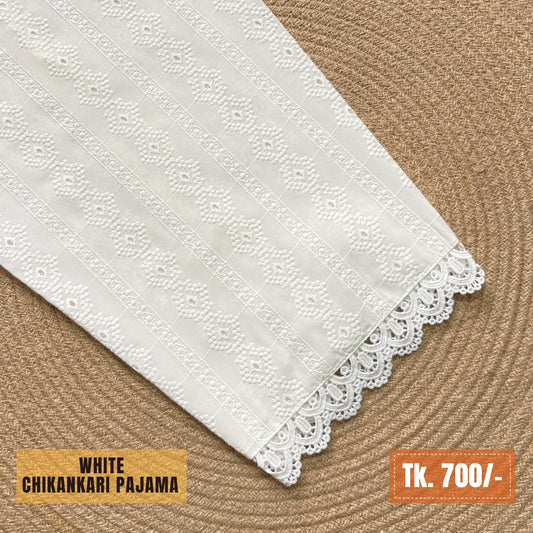 Chikankari Cotton Pajama – White | PJ-0019