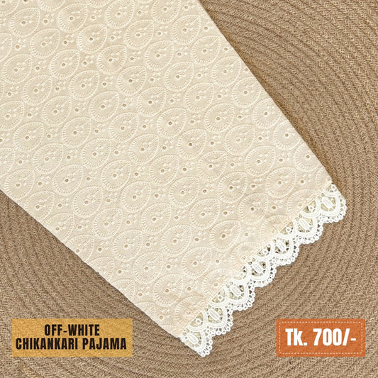 Chikankari Cotton Pajama – Off-White / Light Cream | PJ-0020