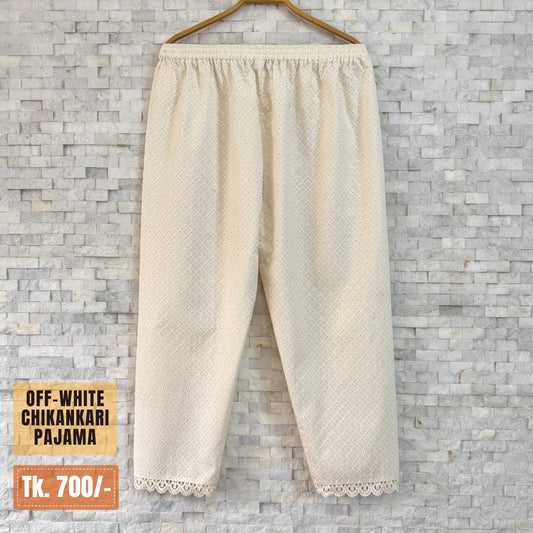 Chikankari Cotton Pajama – Off-White / Light Cream | PJ-0021
