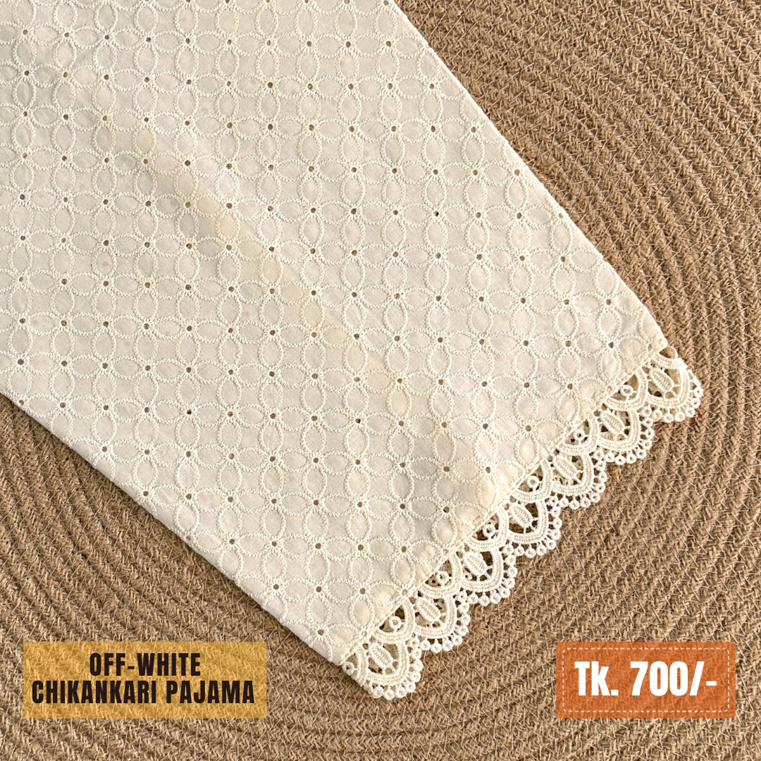 Chikankari Cotton Pajama – Off-White / Light Cream | PJ-0021