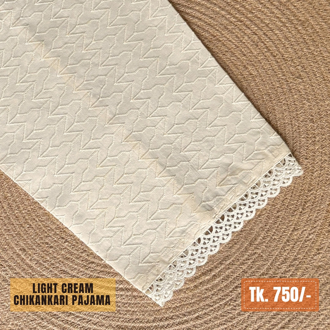 Chikankari Cotton Pajama – Off-White / Light Cream | PJ-0025