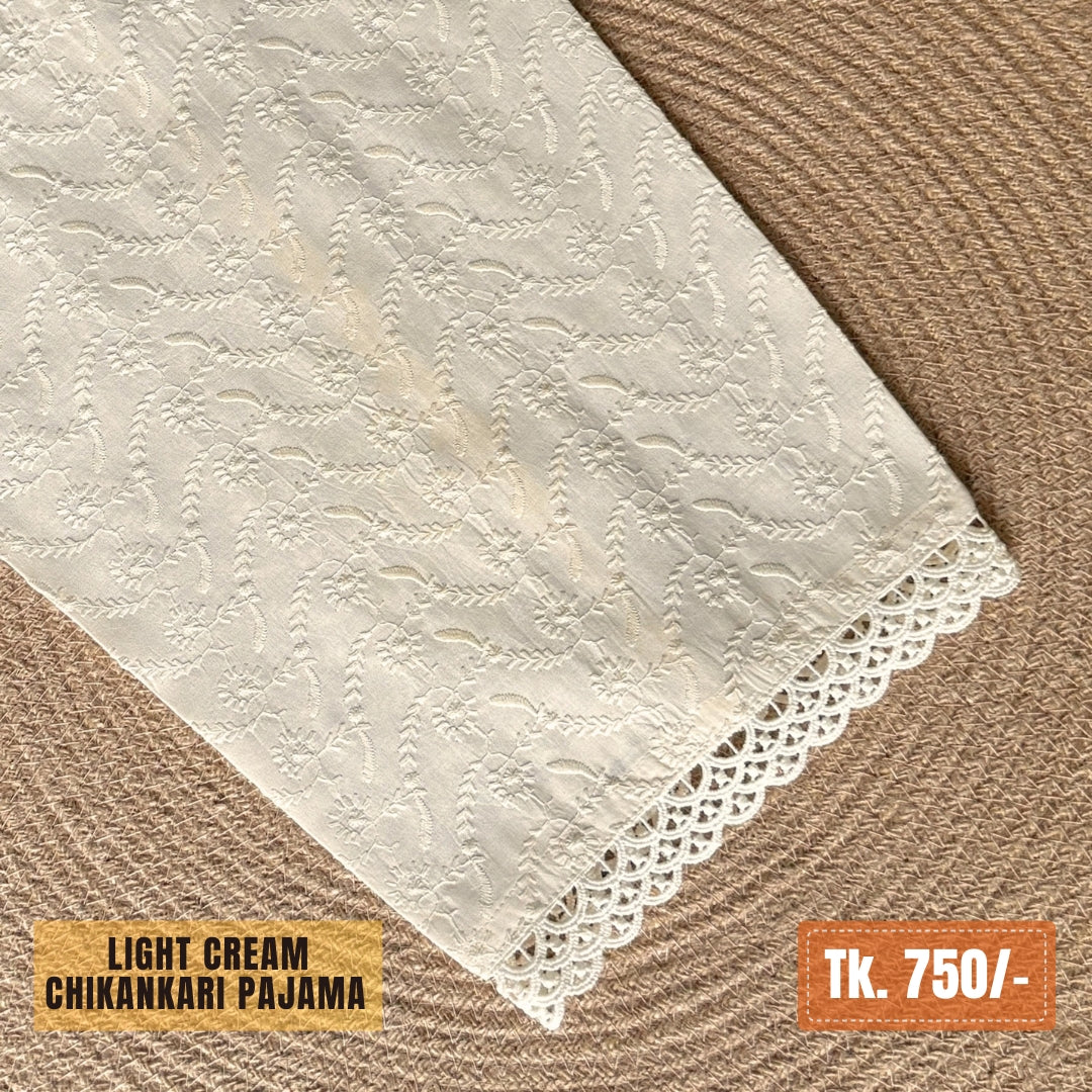 Chikankari Cotton Pajama – Off-White / Light Cream | PJ-0026