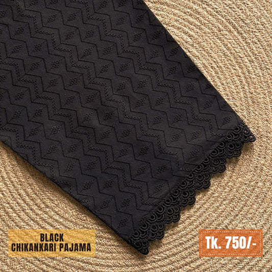 Chikankari Cotton Pajama – Black | PJ-0027