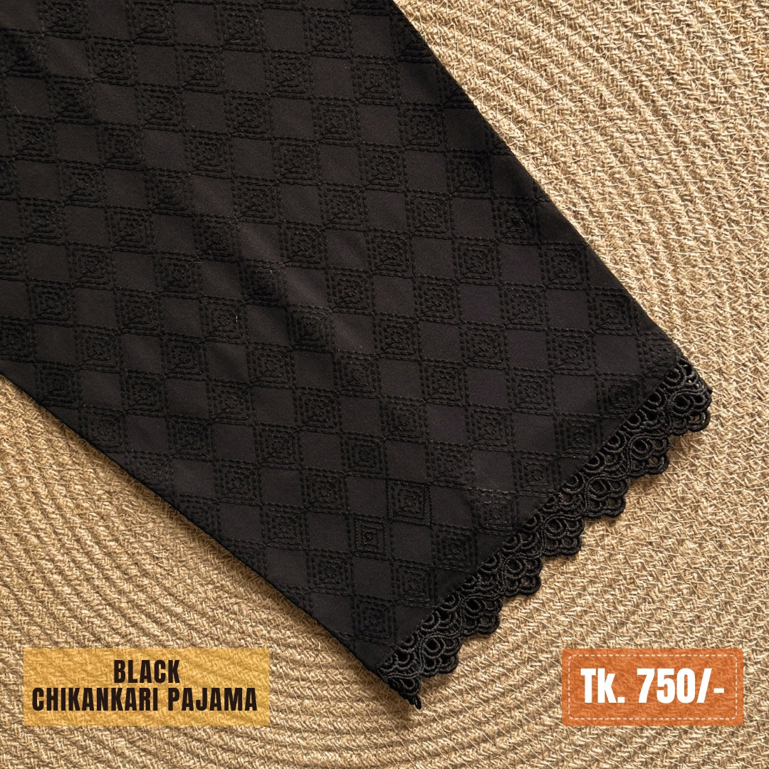 Chikankari Cotton Pajama – Black | PJ-0028