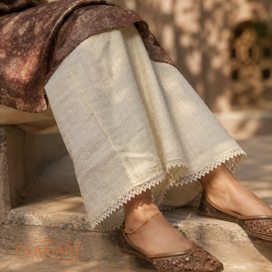 Chikankari Cotton Palazzo – Cream Off-white | PZ-0001