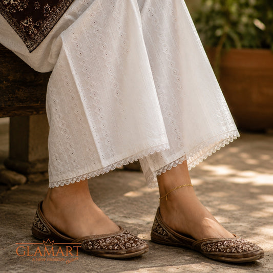 Chikankari Cotton Palazzo – Soft White | PZ-0003