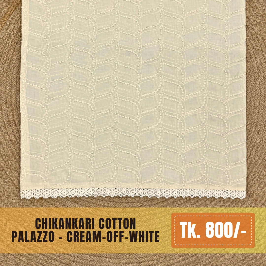 Chikankari Cotton Palazzo – Cream Off-white | PZ-0008