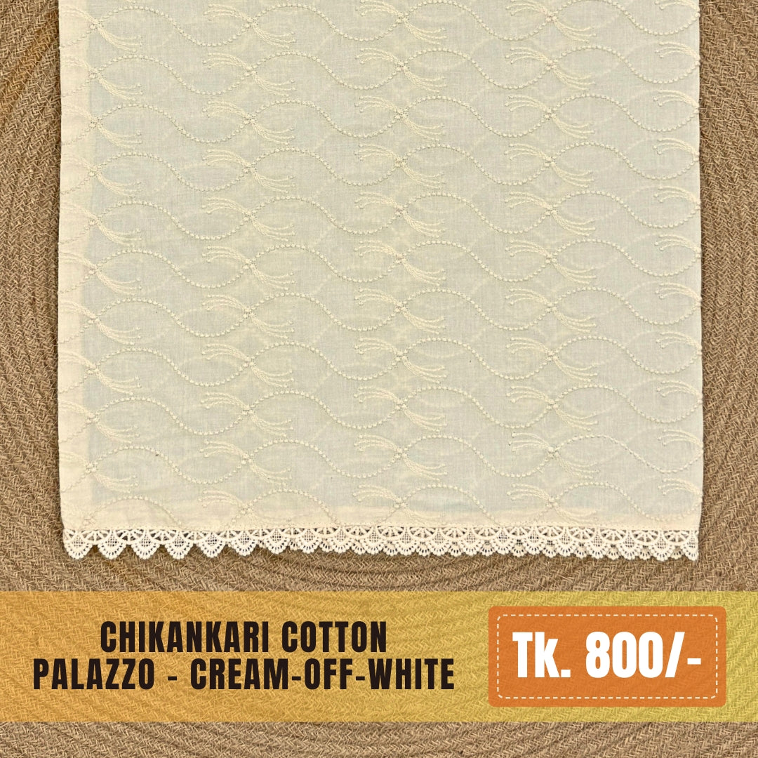 Chikankari Cotton Palazzo – Cream Off-white | PZ-0009