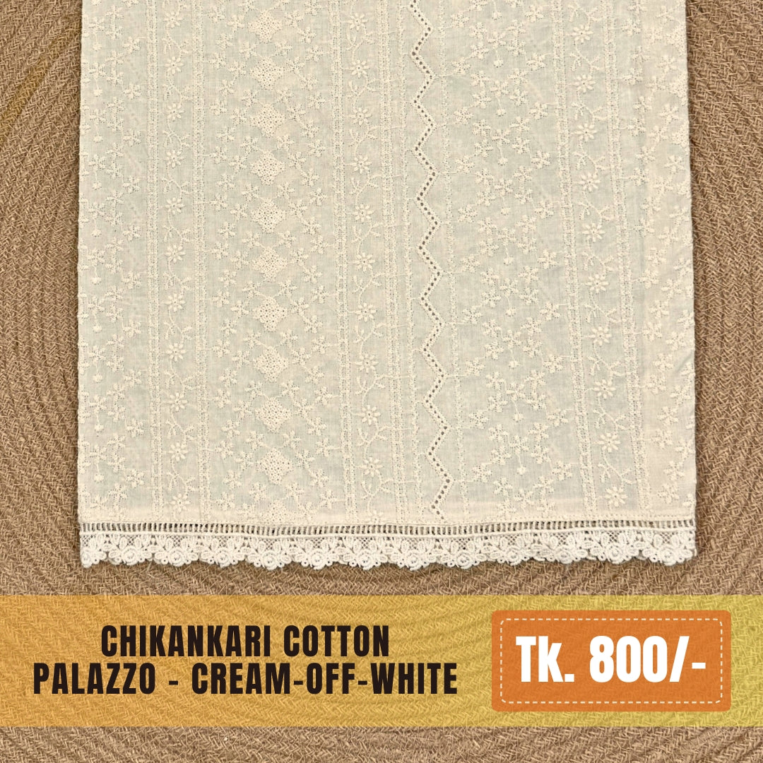 Chikankari Cotton Palazzo – Cream Off-white | PZ-0010