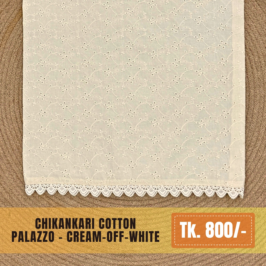 Chikankari Cotton Palazzo – Cream Off-white | PZ-0011
