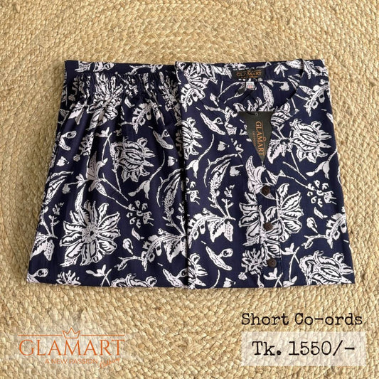 Jaipuri Cotton Short Kurti Co-ord Set – Dark Navy & White Floral Print