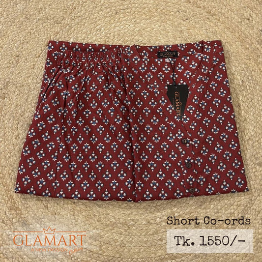 Jaipuri Cotton Short Kurti Co-ord Set – Maroon Geometric Ethnic Print