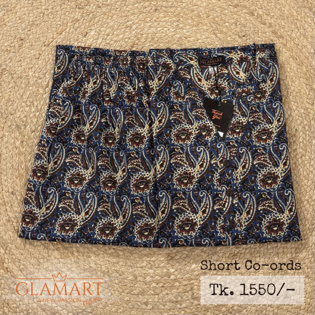 Jaipuri Cotton Short Kurti Co-ord Set – Blue Floral Paisley Print