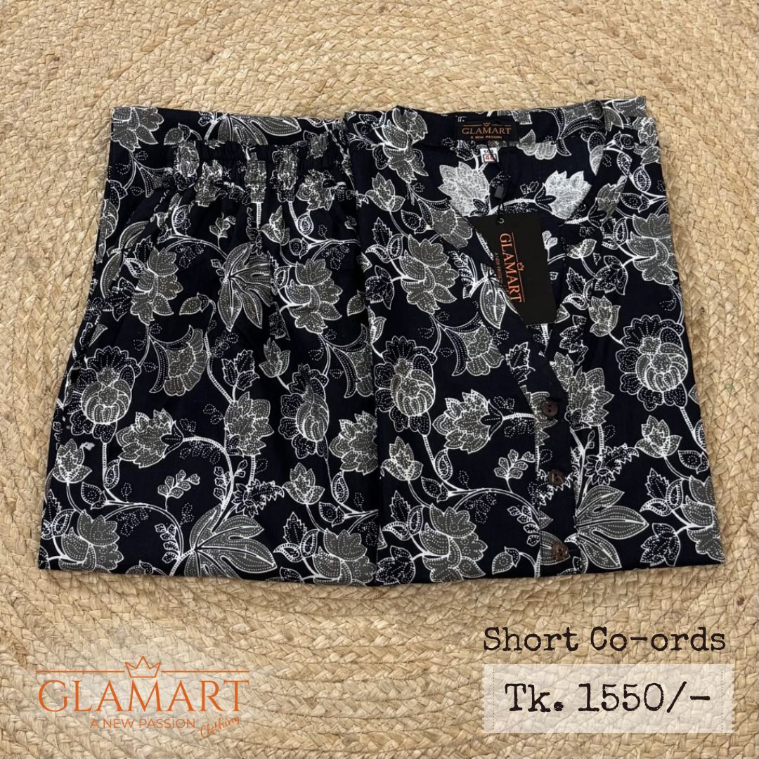 Jaipuri Cotton Short Kurti Co-ord Set – Black & White Floral Print