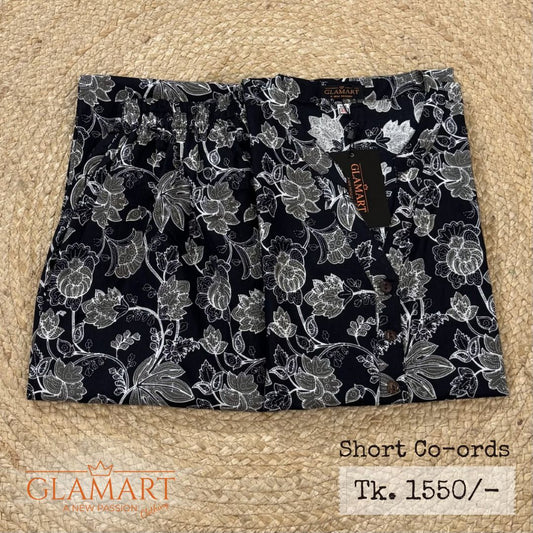 Jaipuri Cotton Short Kurti Co-ord Set – Black & White Floral Print