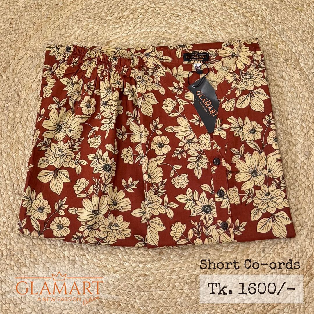 Jaipuri Cotton Short Kurti Co-ord Set – Maroon & Cream Floral Print