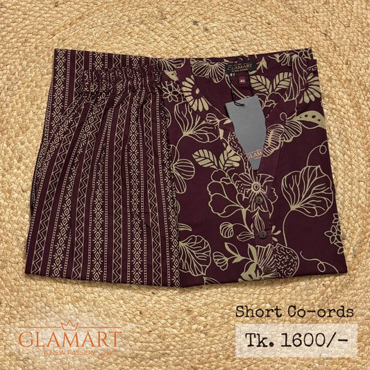 Jaipuri Cotton Short Kurti Co-ord Set – Chocolate Burgundy Ethnic Floral Mix Print