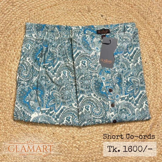 Jaipuri Cotton Short Kurti Co-ord Set – White and Teal Blue Paisley Print