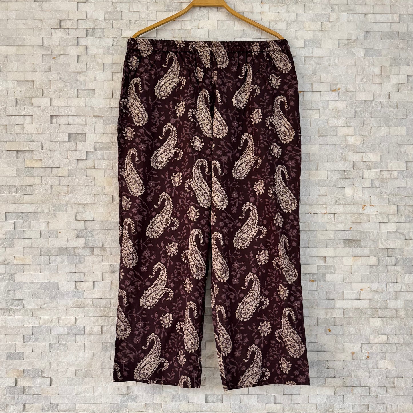 Jaipuri Cotton Short Kurti Co-ord Set – Deep Coffee Paisley & Floral Vine Print