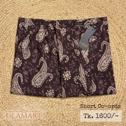 Jaipuri Cotton Short Kurti Co-ord Set – Deep Coffee Paisley & Floral Vine Print