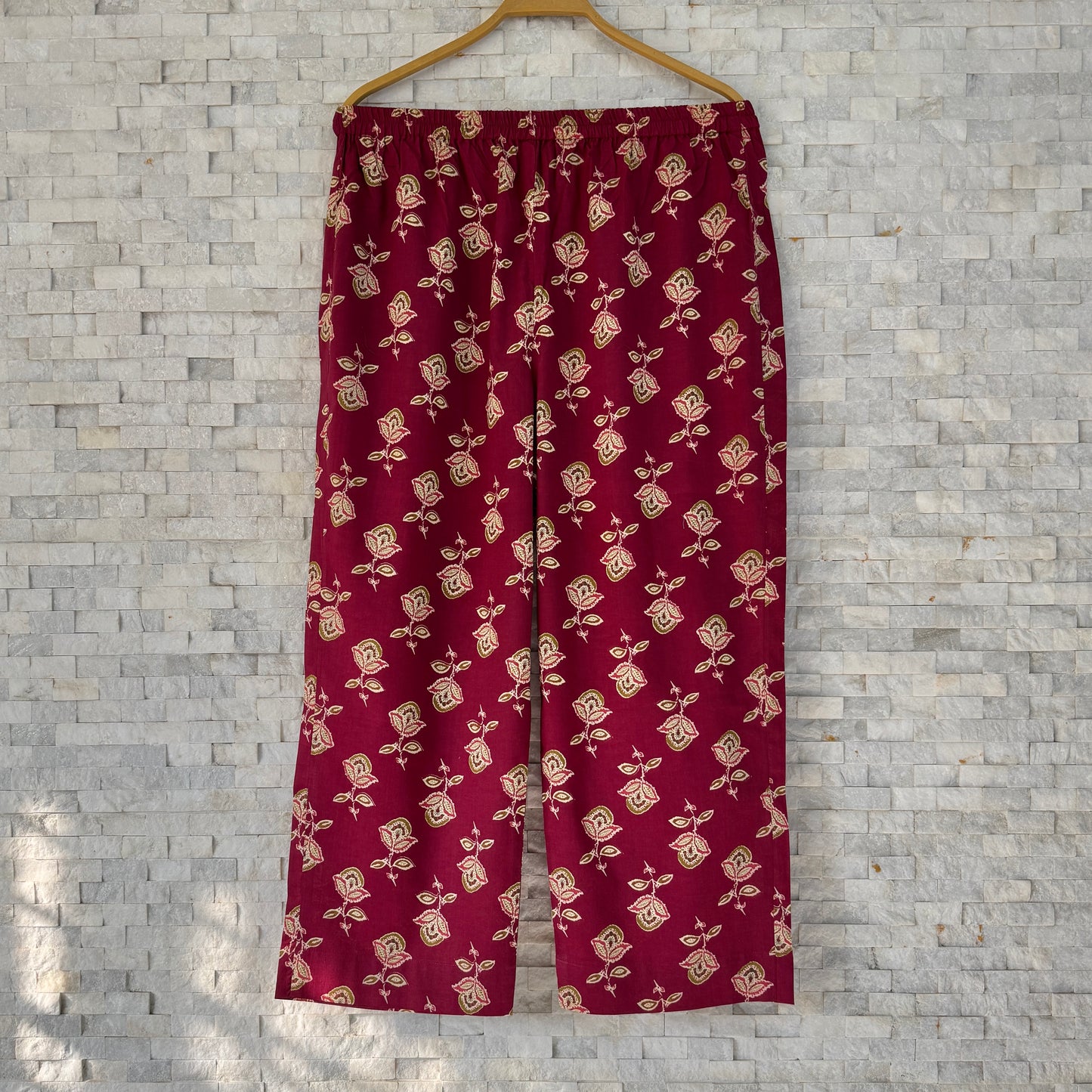Jaipuri Cotton Short Kurti Co-ord Set – Deep Maroon with Beige Floral Print