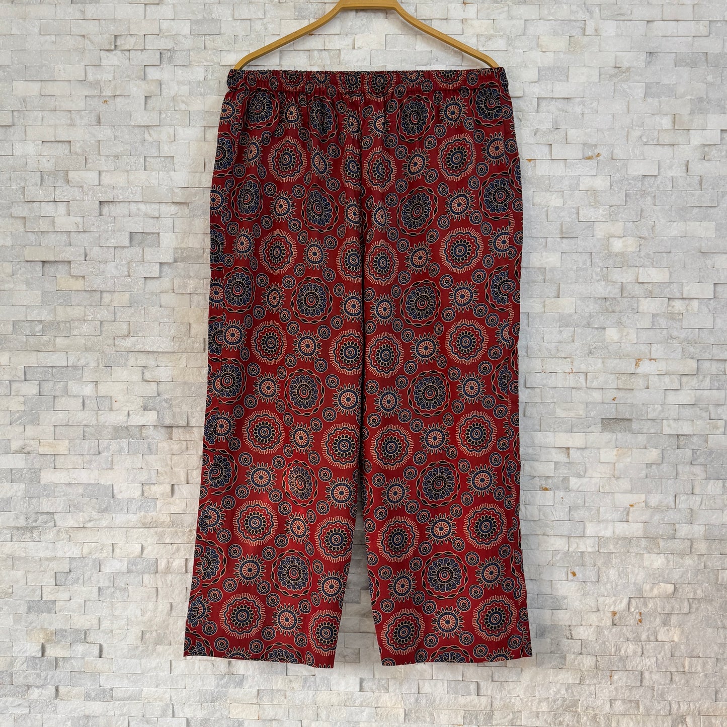 Jaipuri Cotton Short Kurti Co-ord Set – Rust Maroon with Indigo Mandala Print
