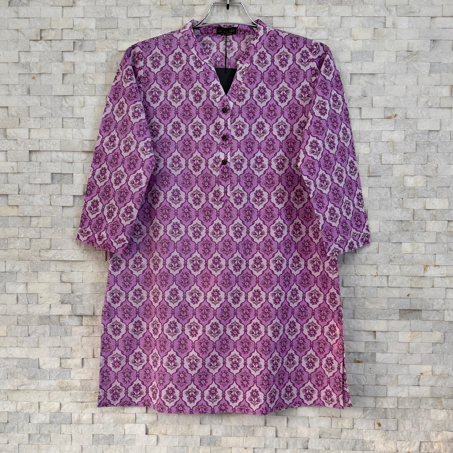 Jaipuri Cotton Short Kurti Co-ord Set – Lavender Purple with Floral Jaal Print
