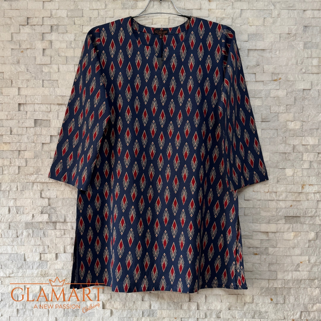 Jaipuri Cotton Co-Ord Set – Indigo Blue Diamond & Ikat Print