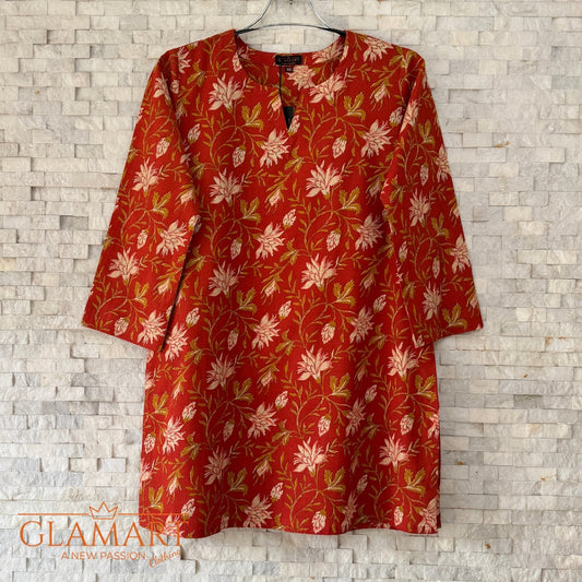 Jaipuri Cotton Co-Ord Set – Rust Red Floral & Zig-Zag Print