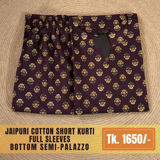 Jaipuri Cotton Co-Ord Set – Deep Wine Mustard Floral Butti Print