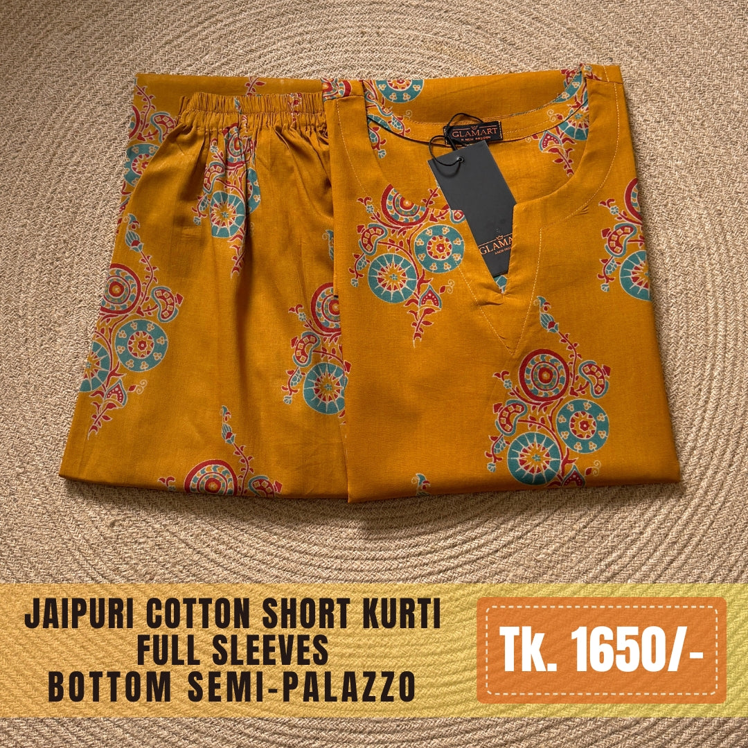 Jaipuri Cotton Co-Ord Set – Mustard Brown Floral Print