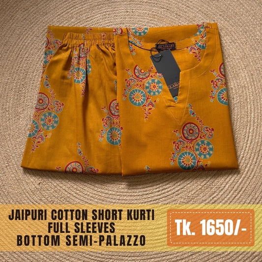 Jaipuri Cotton Co-Ord Set – Mustard Brown Floral Print