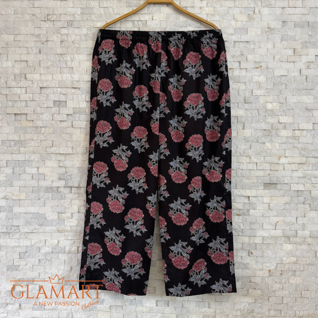Jaipuri Cotton Co-Ord Set – Black & Pink Floral Print