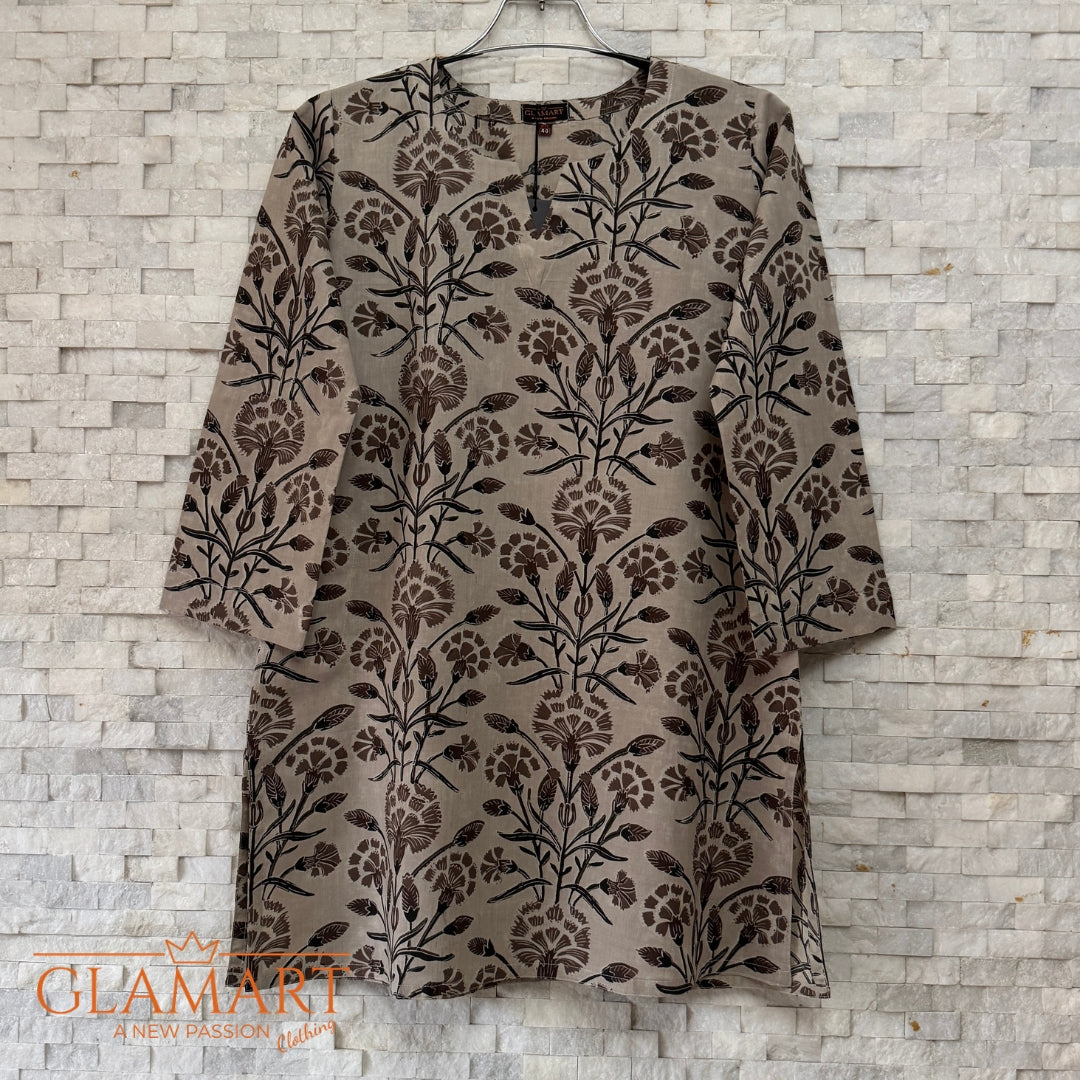 Jaipuri Cotton Co-Ord Set – Beige & Brown Floral Print