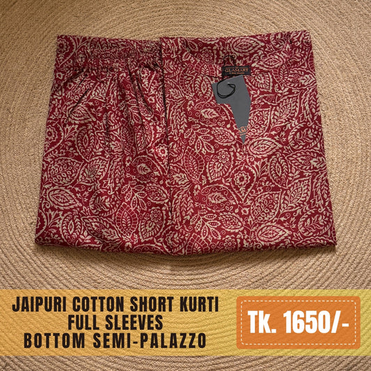 Jaipuri Cotton Co-Ord Set – Maroon & Beige Floral Print