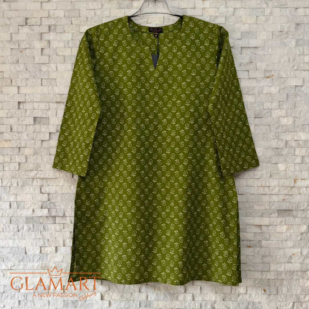 Jaipuri Cotton Co-Ord Set – Bright Leaf Green Floral Butti Print