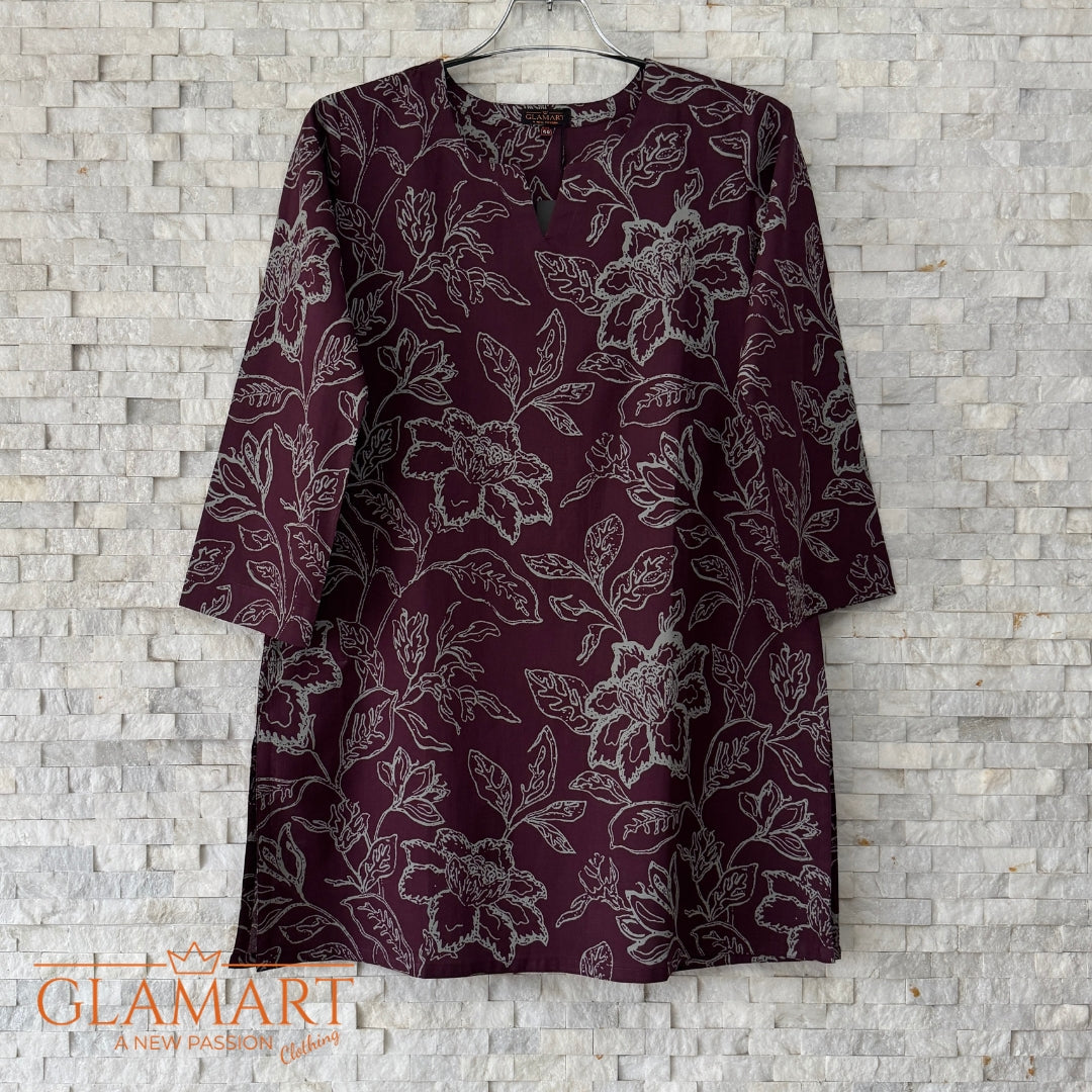 Jaipuri Cotton Co-Ord Set – Deep Wine Floral & Zig-Zag Print