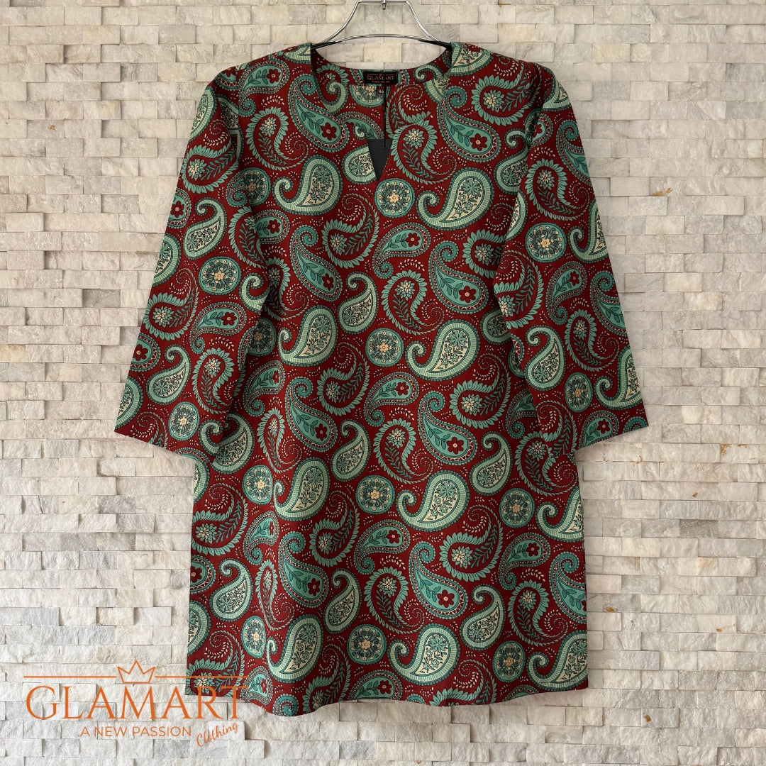 Jaipuri Cotton Co-Ord Set – Maroon Paisley & Zig-Zag Print
