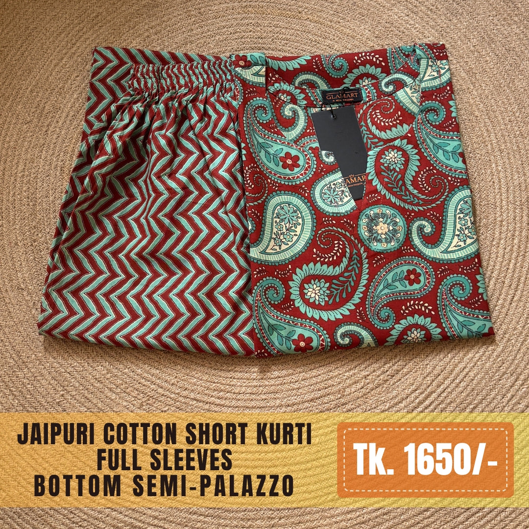 Jaipuri Cotton Co-Ord Set – Maroon Paisley & Zig-Zag Print