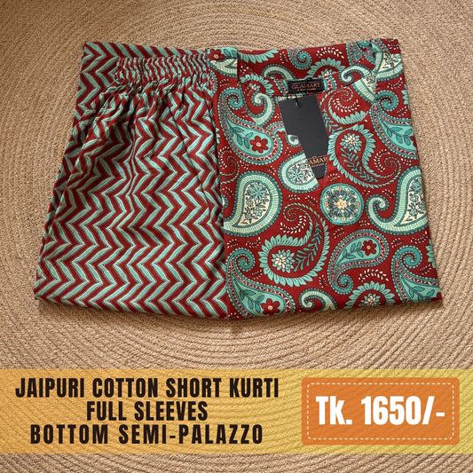 Jaipuri Cotton Co-Ord Set – Maroon Paisley & Zig-Zag Print