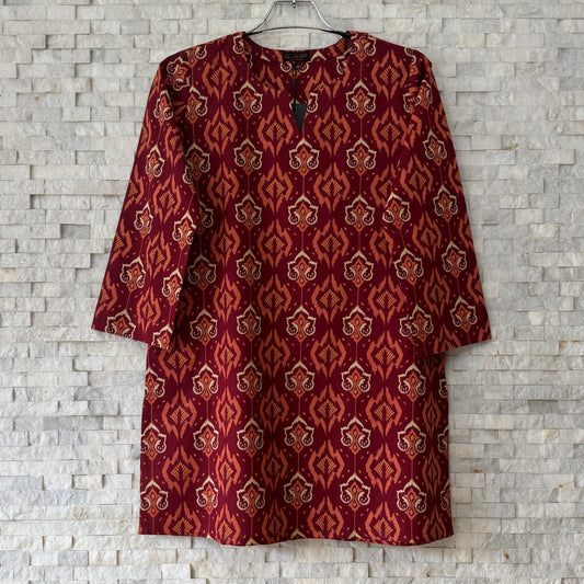 Jaipuri Cotton Co-Ord Set – Maroon Ikat Print