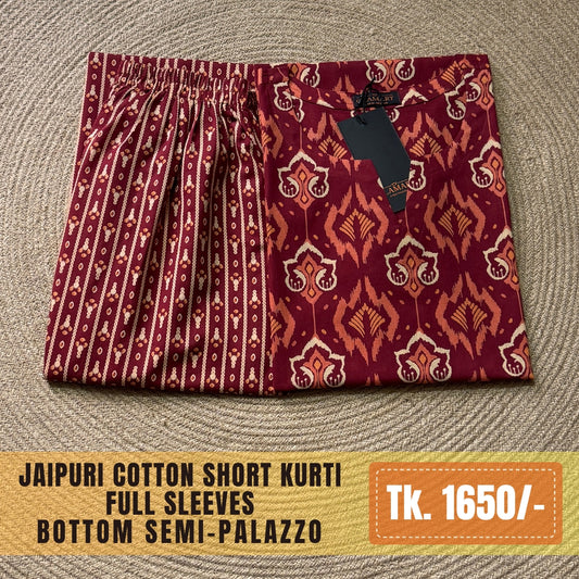 Jaipuri Cotton Co-Ord Set – Maroon Ikat Print