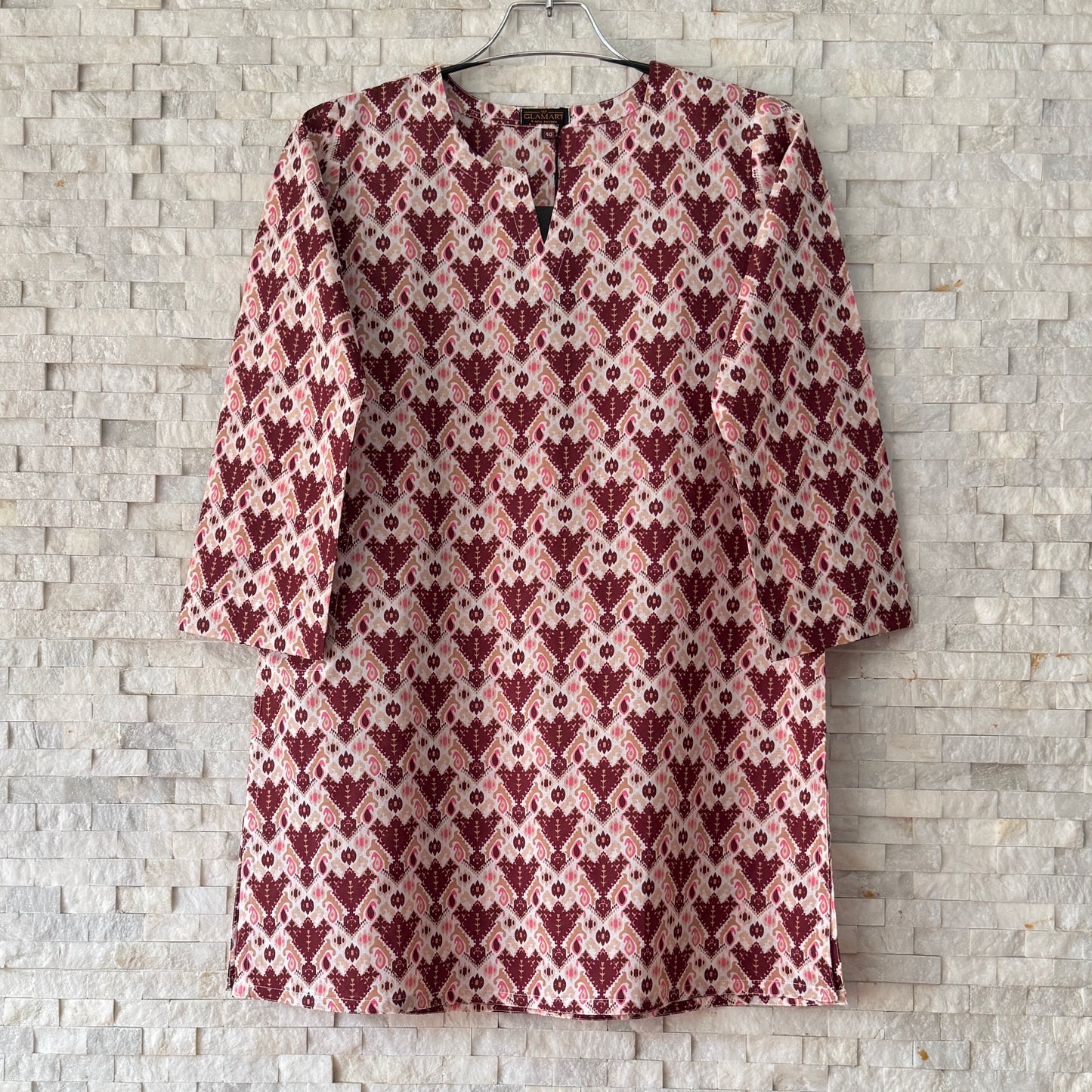 Jaipuri Cotton Co-Ord Set – Maroon Paisley & Zig-Zag