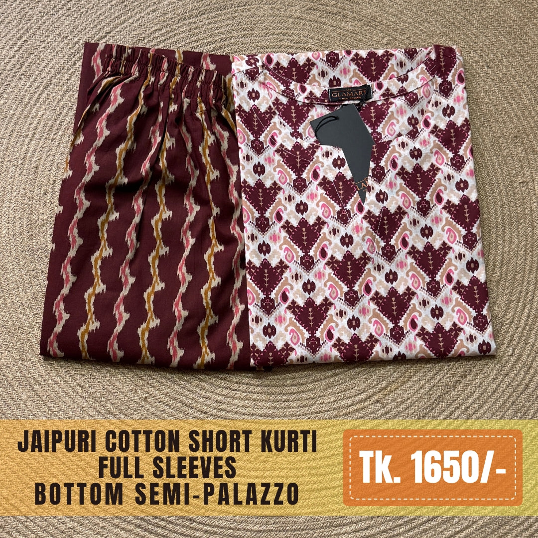 Jaipuri Cotton Co-Ord Set – Maroon Paisley & Zig-Zag