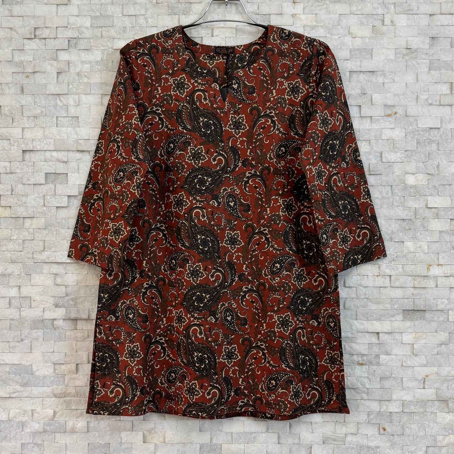 Jaipuri Cotton Co-Ord Set – Rust Paisley & Floral