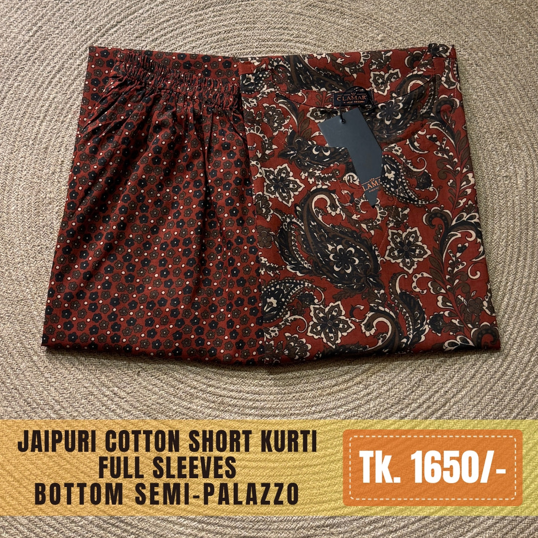 Jaipuri Cotton Co-Ord Set – Rust Paisley & Floral