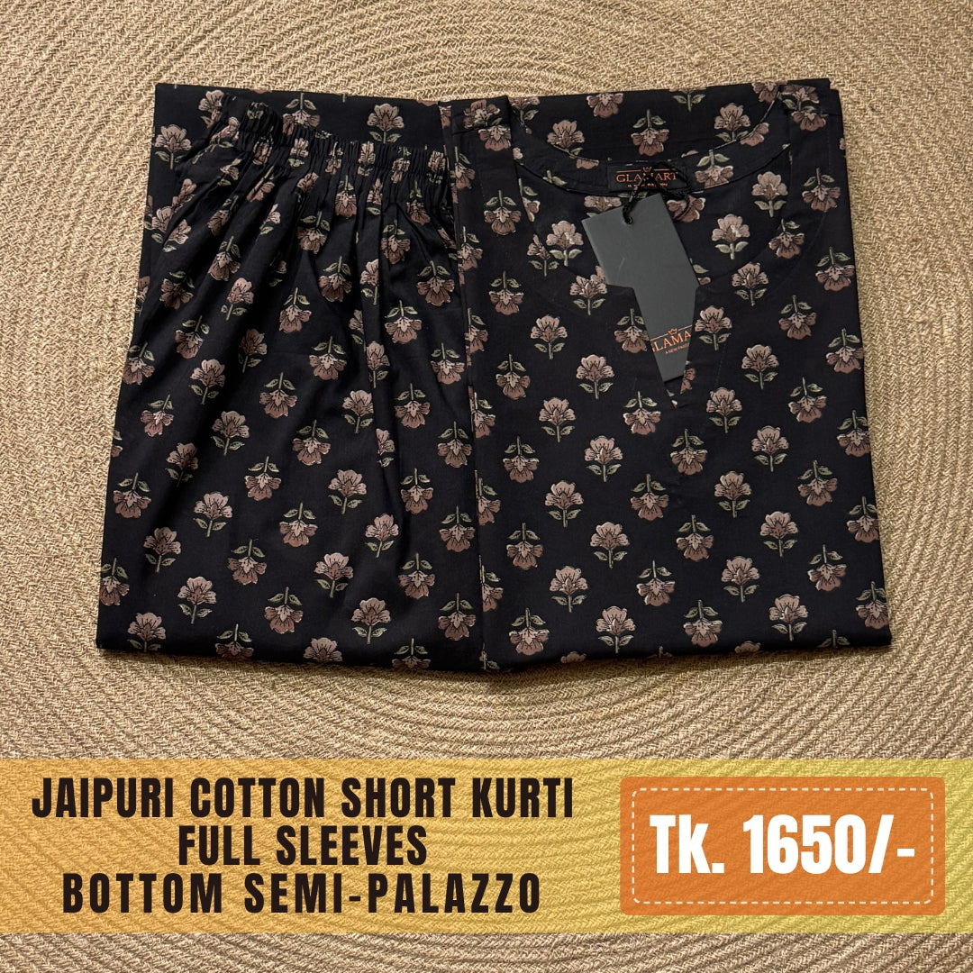 Jaipuri Cotton Co-Ord Set – Black Floral Buti